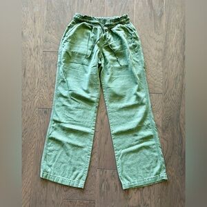 SO Linen Elastic Waist Drawstring Wide Leg Pants Green Medium